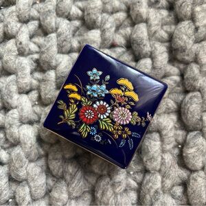 Hand Decorated Cobalt Blue Porcelain Floral Box with Lid Japan Trinket Box